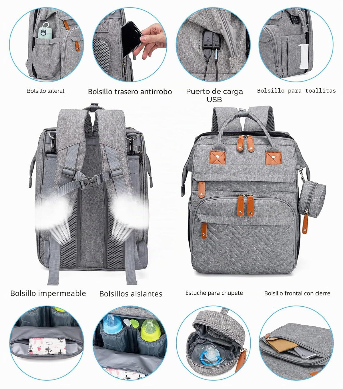 KABAQOO Mochila para pañales con estación de cambio desmontable, bo...
