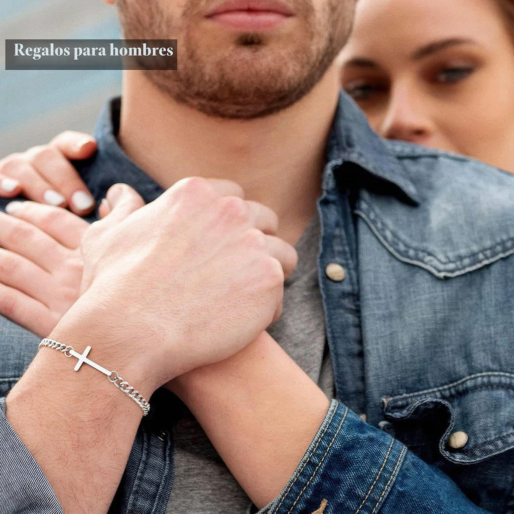 M MOOHAM Pulsera de cruz chapada en oro\/plata de 14 quilates para...