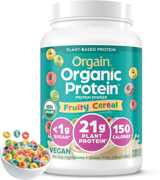 Orgain Proteína en polvo vegana orgánica de 0.74 oz, cereales fruta...