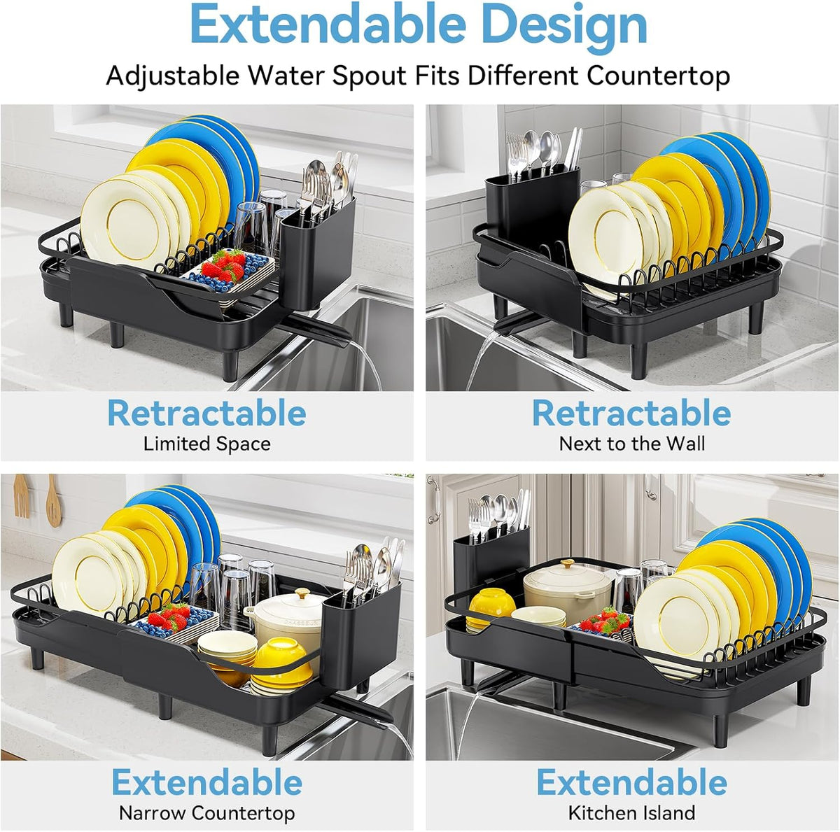 Urackify Escurridor de platos expandible para encimera de cocina pe...