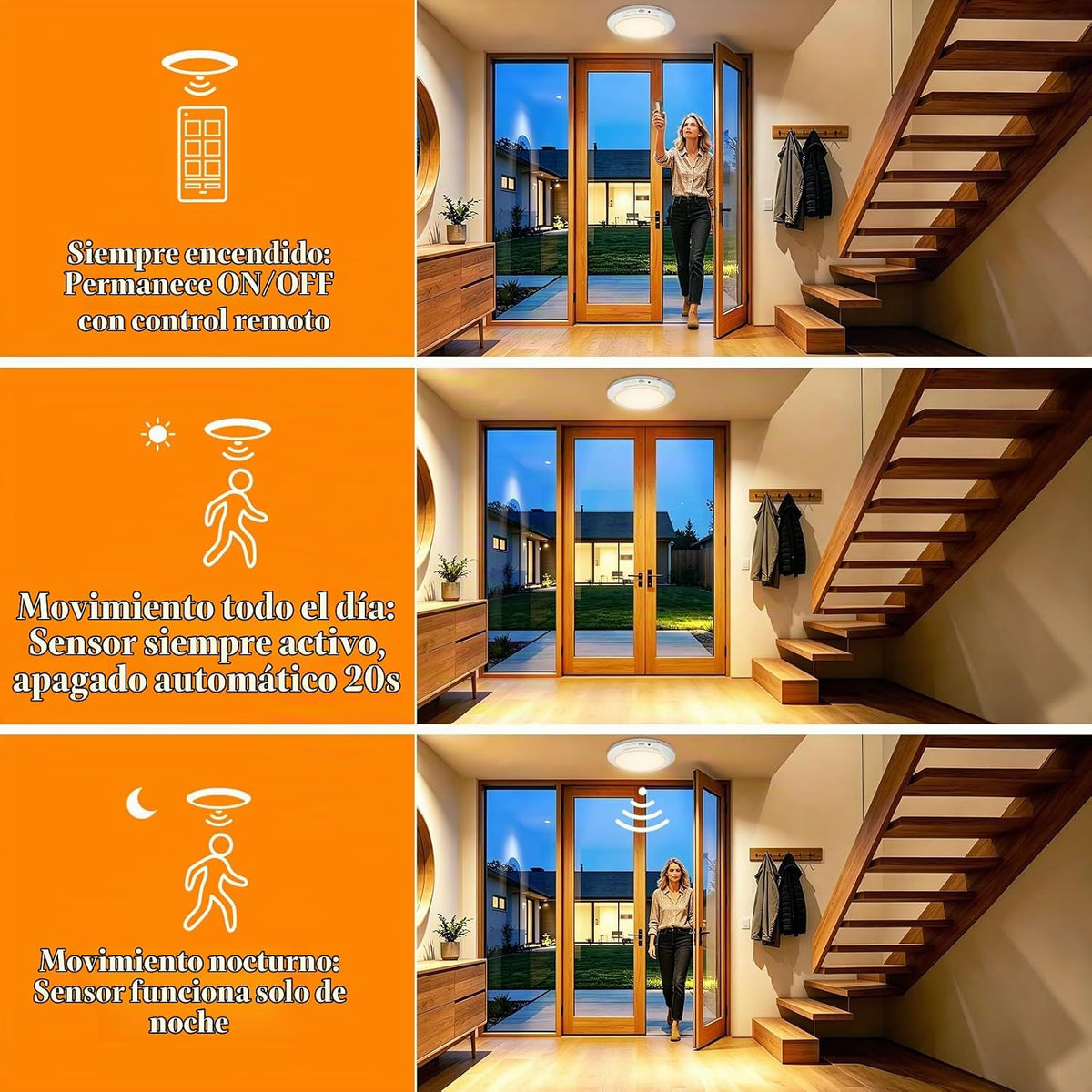 L.JUJAM Paquete de 6 lámparas de techo con sensor de movimiento que...