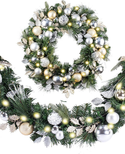 WANNA-CUL Guirnalda de Navidad preiluminada de 9 pies con luces | G...