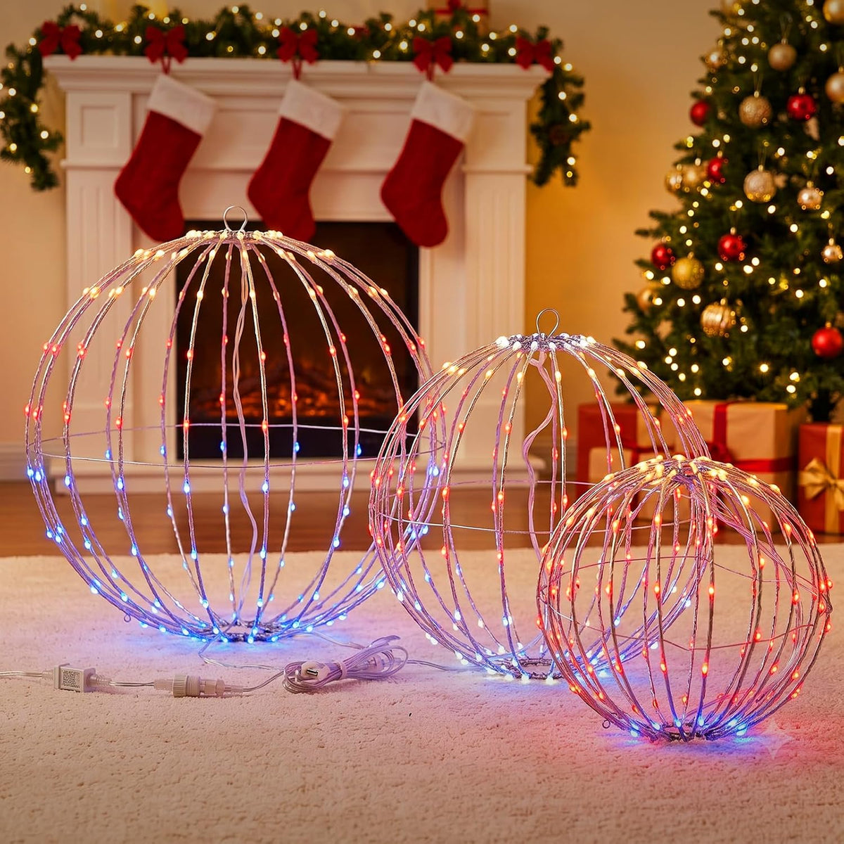 Starfree 3 bolas grandes plegables de Navidad LED RGB de 19 pulgada...