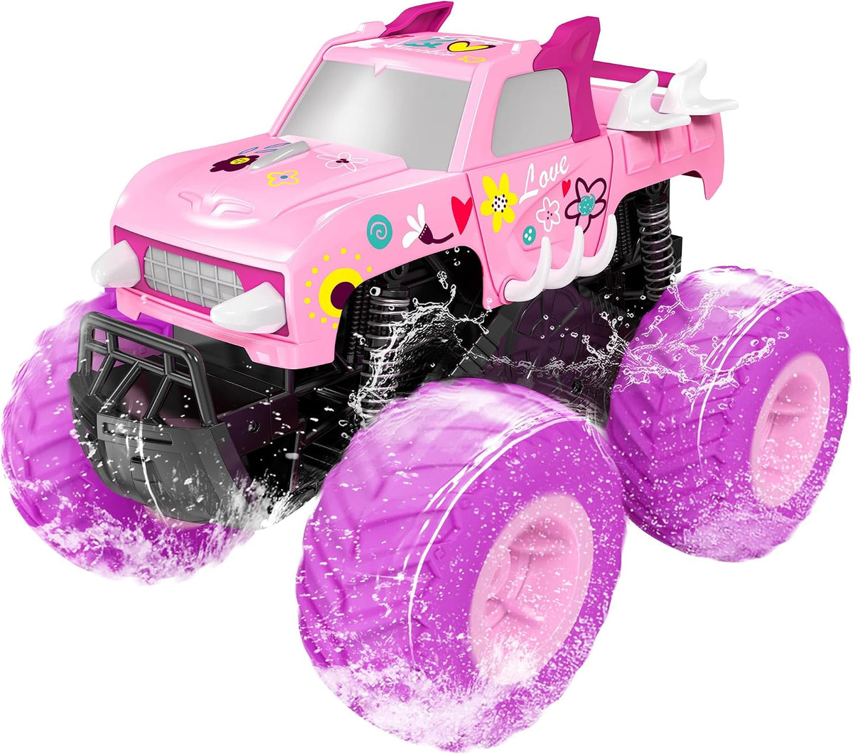 Threeking 1:16 Camión Monstruo Anfibio Coche de Control Remoto Rosa...