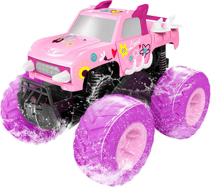 Threeking 1:16 Camión Monstruo Anfibio Coche de Control Remoto Rosa...