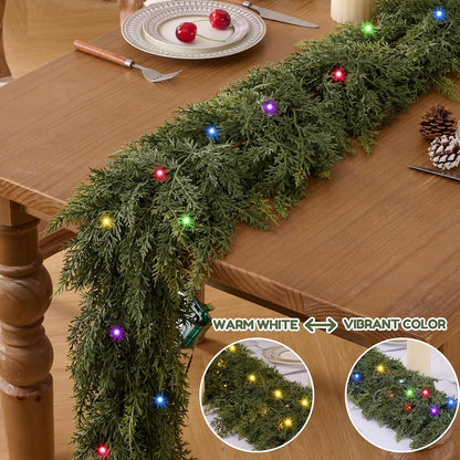 Guirnalda de cedro de Navidad de 9 pies con luces realistas de pino...