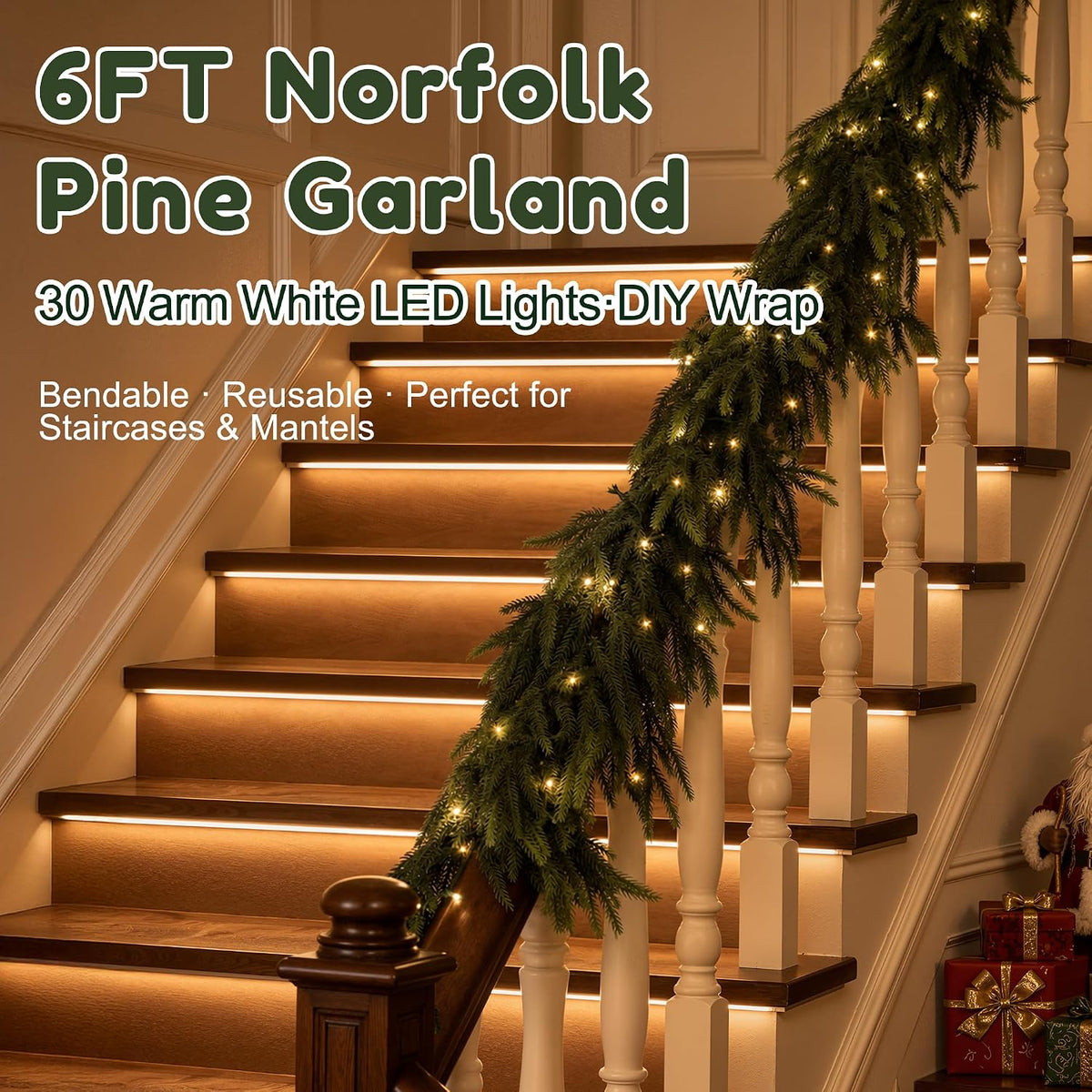 2 guirnaldas de Navidad de 6 pies con luces, guirnalda de pino Norf...