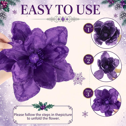 Thiccywoov 8 piezas de flores grandes de Navidad de magnolia, decor...