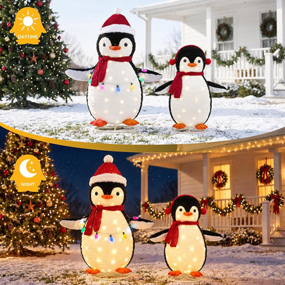 NEWBULIG 2 piezas de pingüino iluminado para exteriores, decoracion...