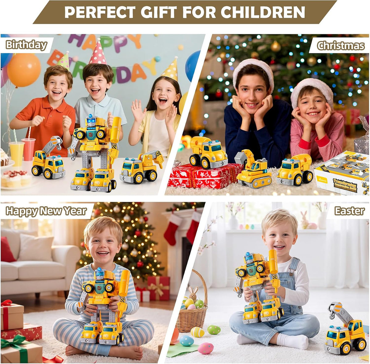 Construction Hero - Robot transformador 5 en 1 y camión de juguete...