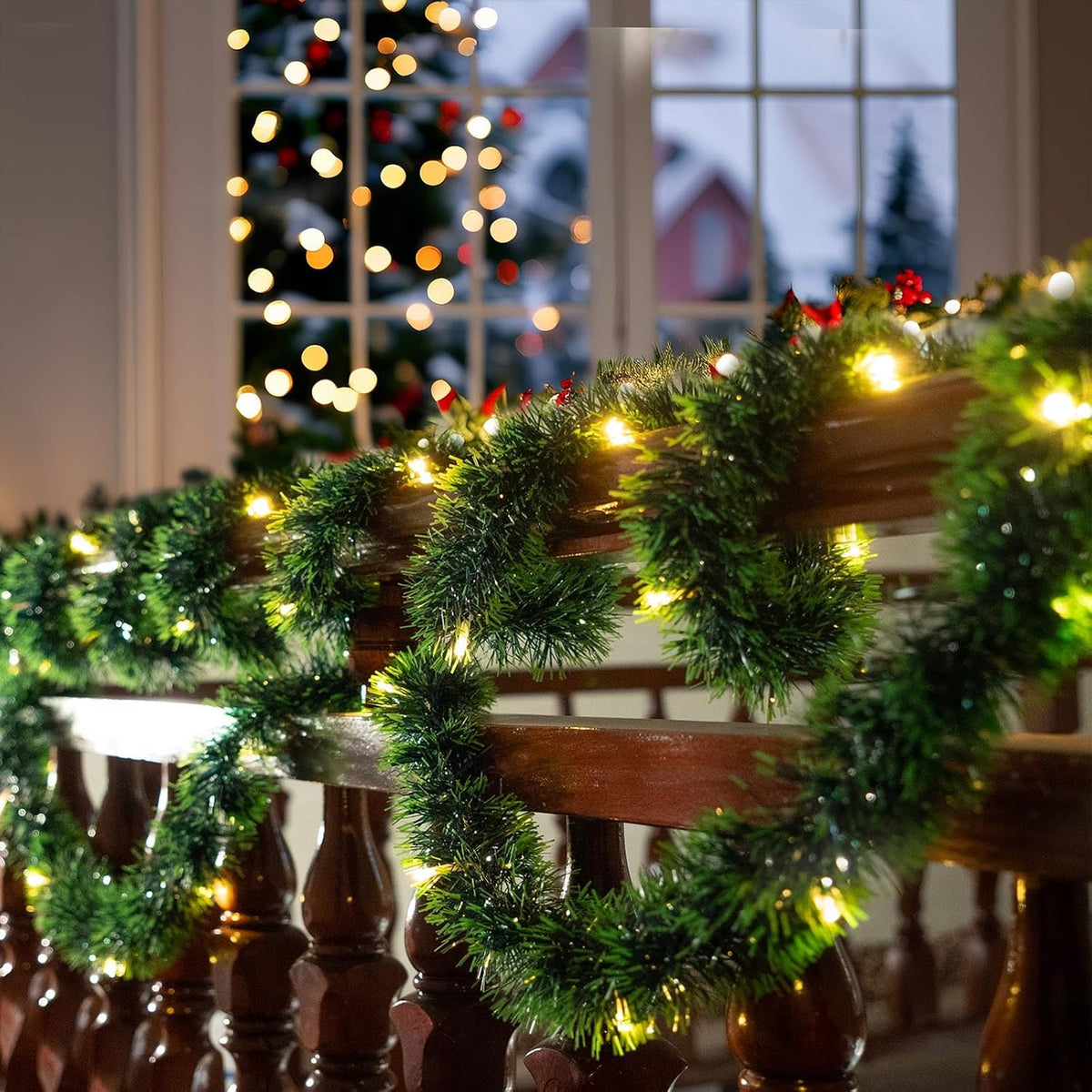 Paquete de 2 guirnaldas de Navidad con luces, total de 38 pies, 80...