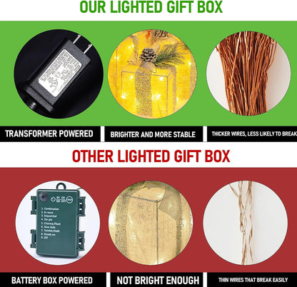 Hourleey Juego de 3 cajas de regalo iluminadas de Navidad, 60 cajas...