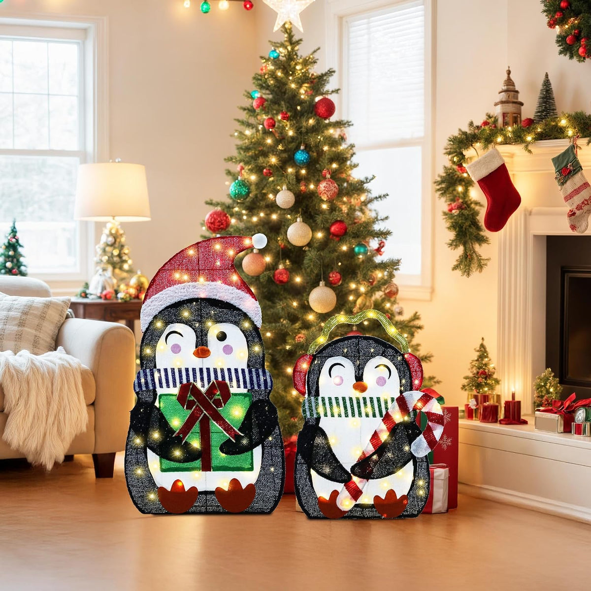 Ultym Pingüinos iluminados de 35 pulgadas para decoración de patio...