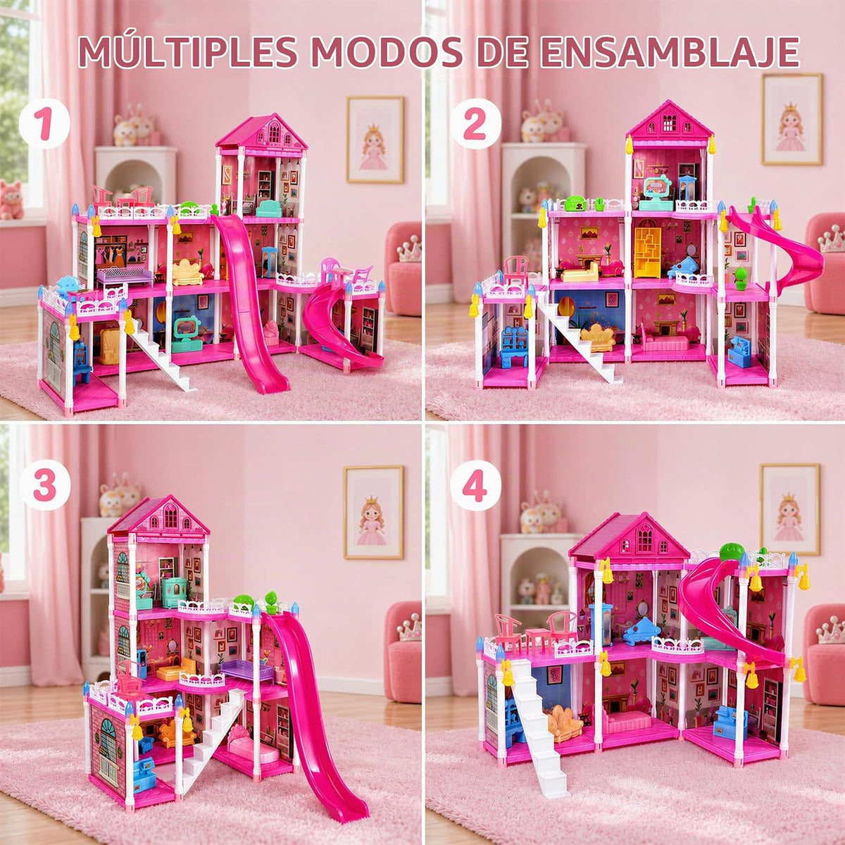 KLADNDER Casa de muñecas de 4 pisos con 12 habitaciones para niñas,...