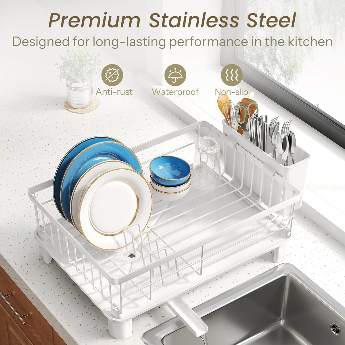 SNTD Escurridor de platos para encimera de cocina pequeña, 11 pulga...