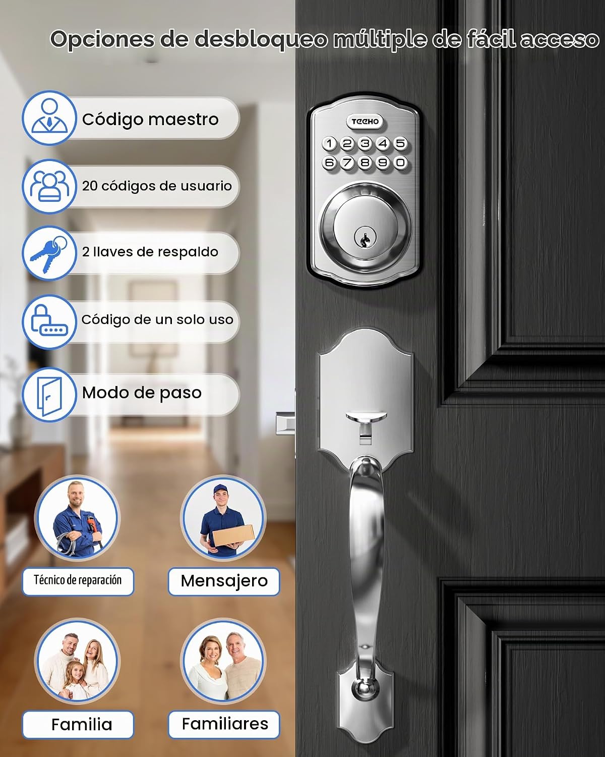 TEEHO TK001H - Juego de cerraduras de puerta de entrada sin llave p...