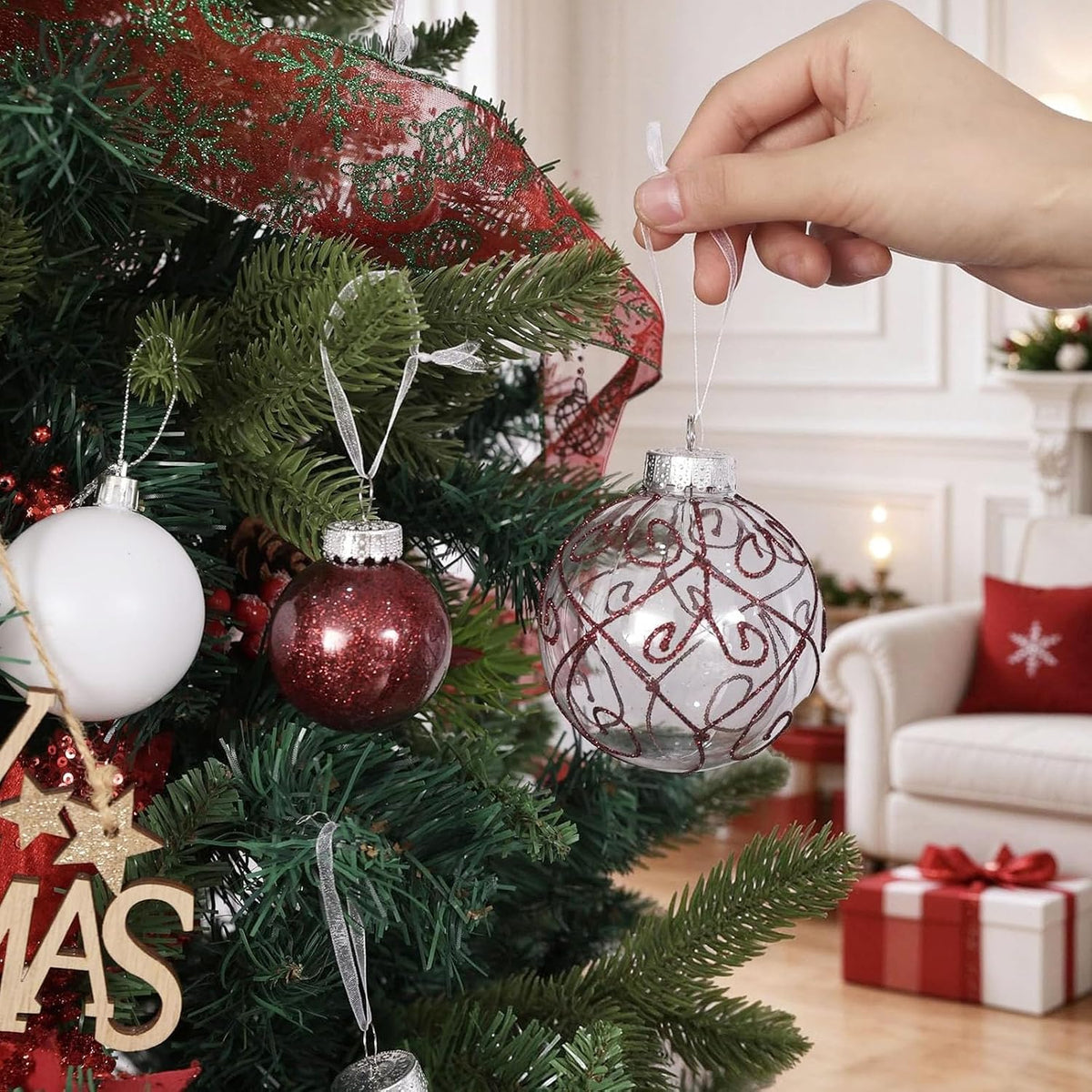 Wironlst Adornos de bolas de Navidad inastillables de plástico tran...