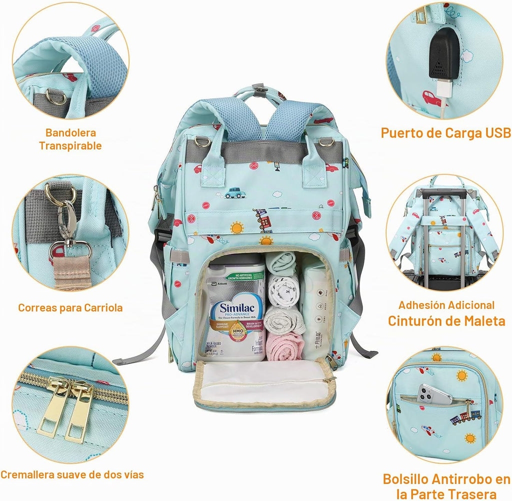Mochila de pañales para mamá y papá, bolsa de cuidado del bebé, mat...