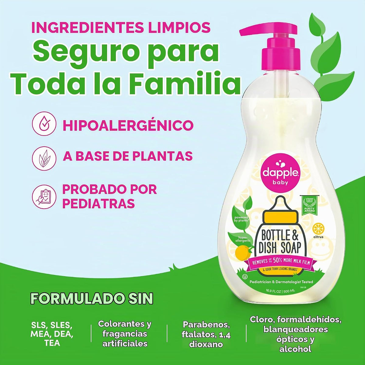 Dapple Baby - Jabón para biberón y platos de cítricos frescos - 16....
