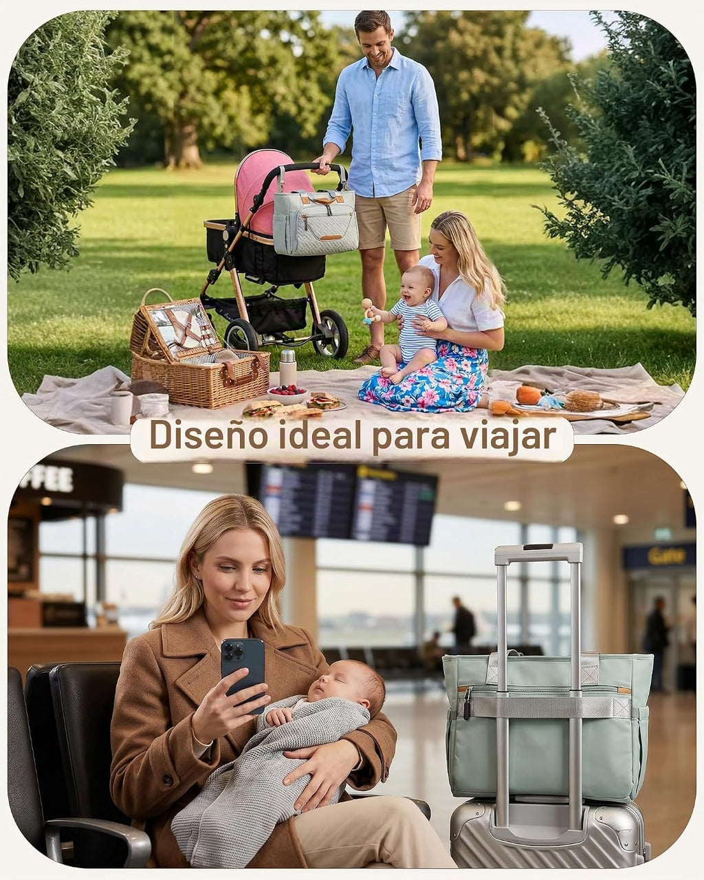FHELAD - Bolsa de pañales grande con correa de equipaje, 14 bolsill...