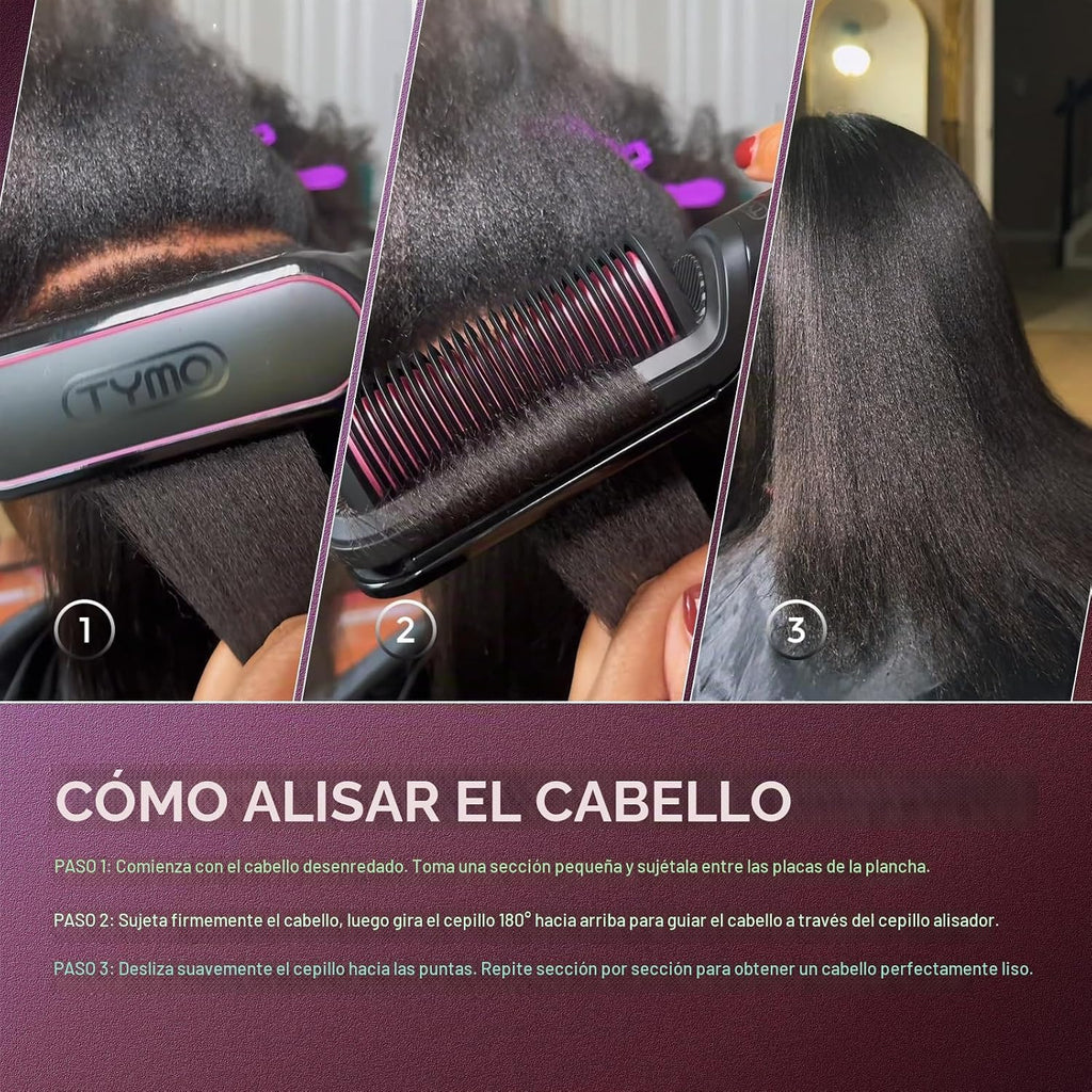 Cepillo alisador de pelo de hierro plano TYMO 2 en 1, peine calient...
