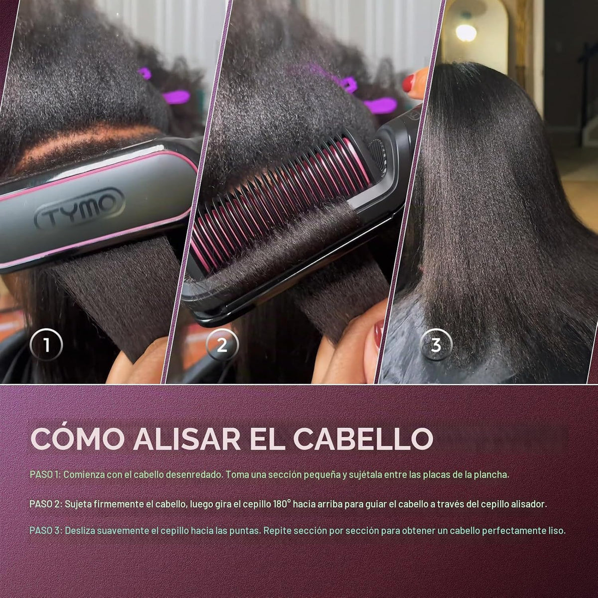 Cepillo alisador de pelo de hierro plano TYMO 2 en 1, peine calient...