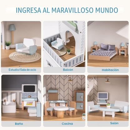 ROBUD Casa de Muñecas, Casa de Muñecas de Madera con 6 Habitaciones...