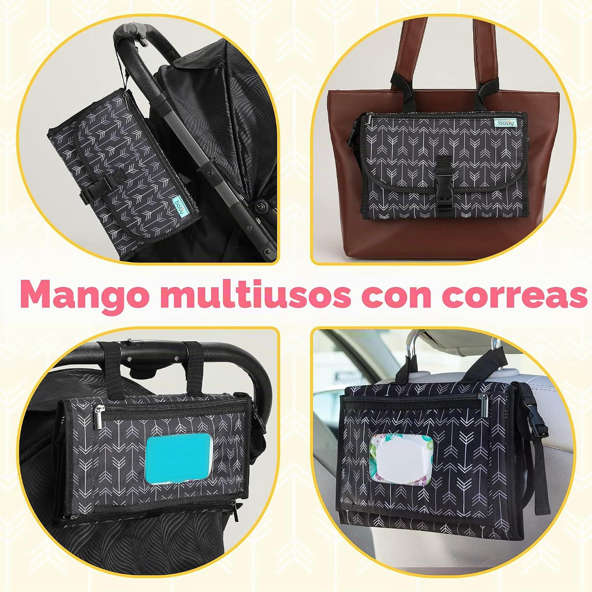 Kopi Baby Cambiador de pañales portátil, bolsillo de toallitas, fle...