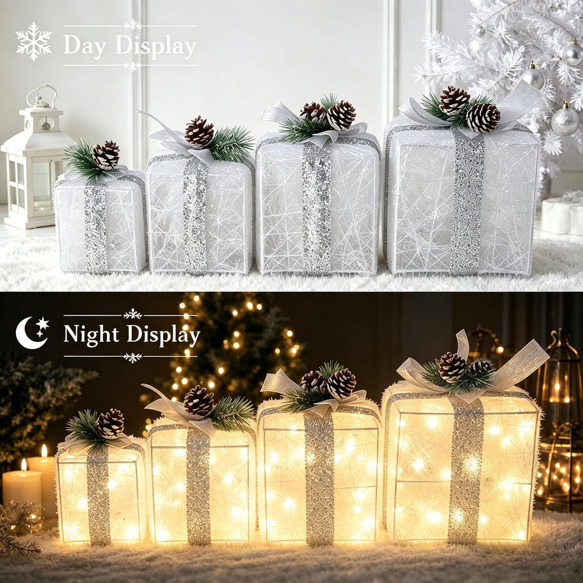 Juego de 4 cajas de regalo iluminadas de Navidad, decoración navide...