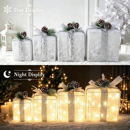Juego de 4 cajas de regalo iluminadas de Navidad, decoración navide...