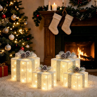 Juego de 4 cajas de regalo iluminadas de Navidad, decoración navide...