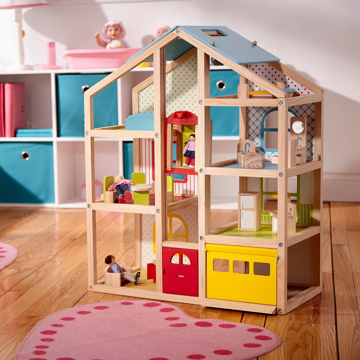 Melissa &amp; Doug Casa de muñecas de madera Hi-Rise con muñecas y...