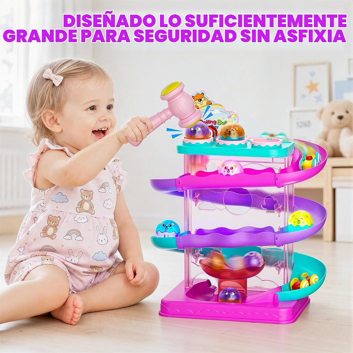 Juguete Montessori 2 en 1 de pista de carreras para niños pequeños...
