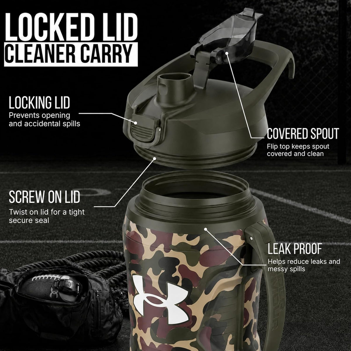 Under Armour Botella de agua aislada con asa y gancho para cerca, j...