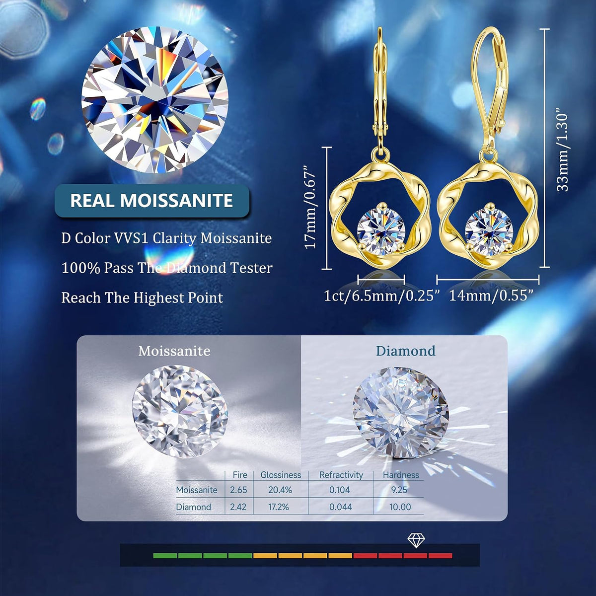 Aretes colgantes de moissanita de 2 quilates para mujer, aretes Mob...