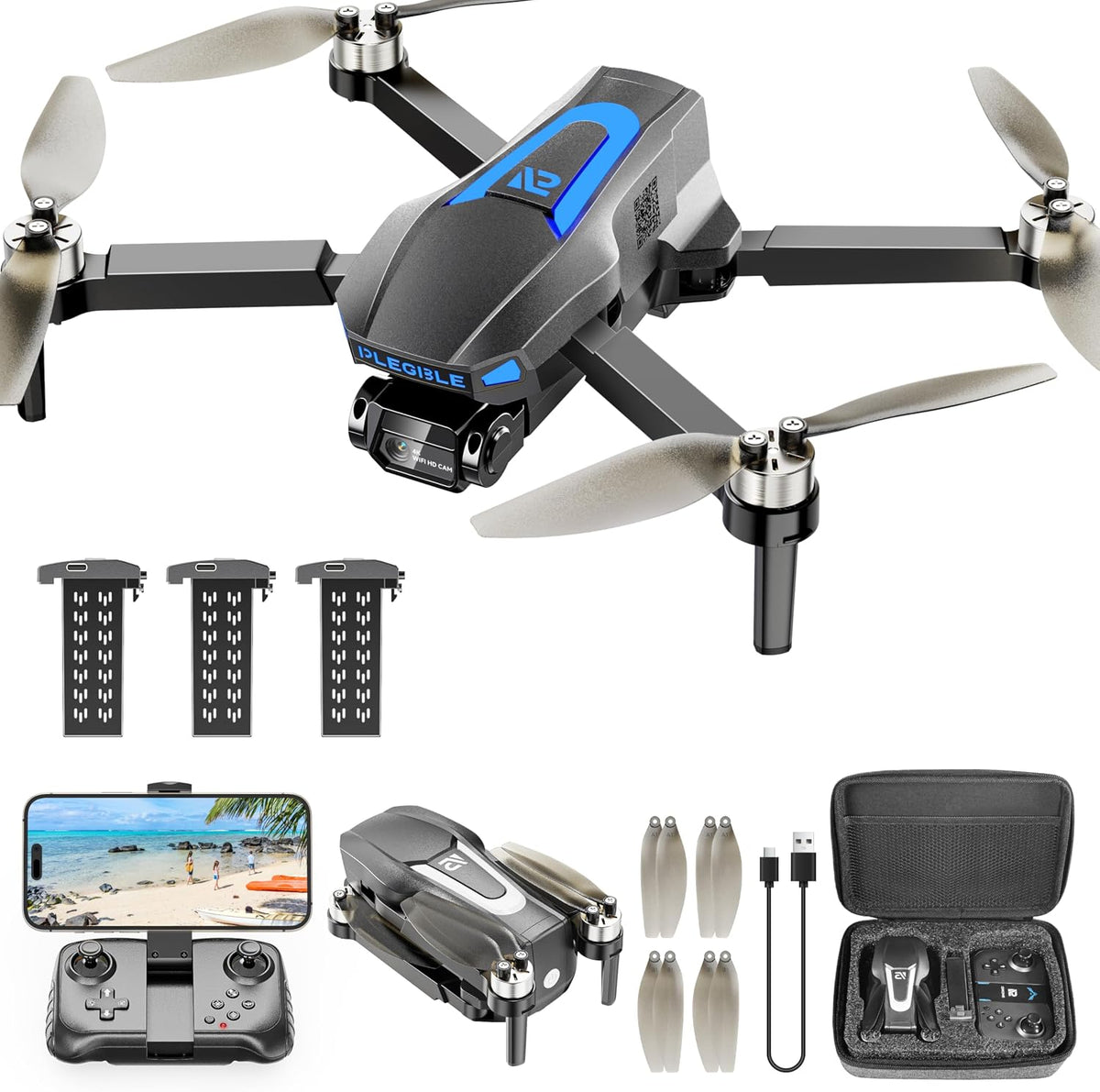PLEGBLE Drones con cámara para adultos 4K, dron FPV principiante |...