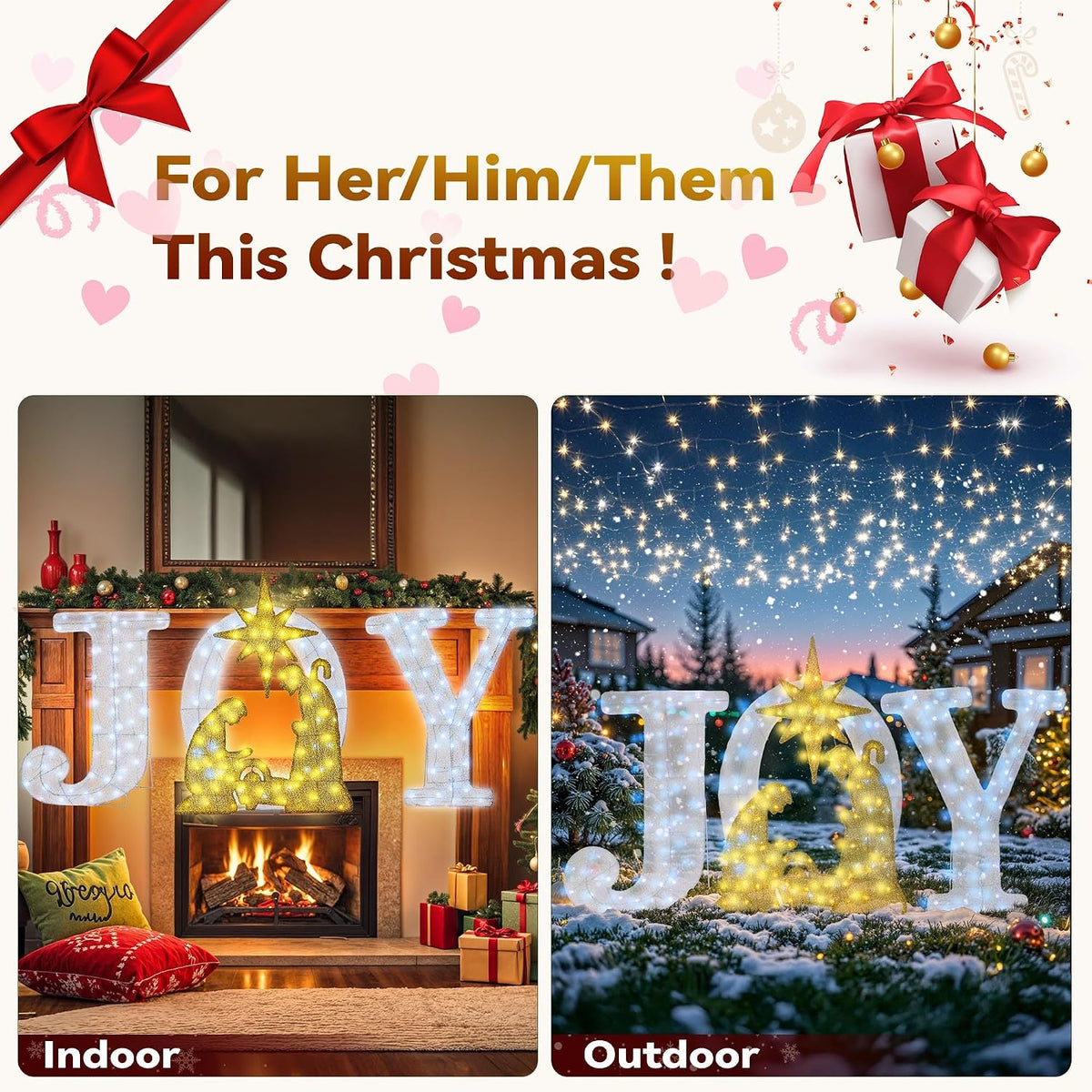 Decoración de letrero de alegría iluminado de Navidad con temporiza...