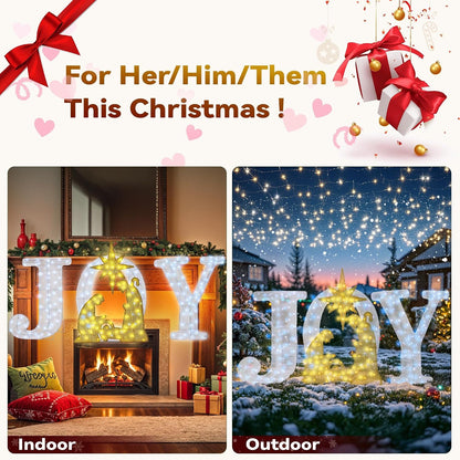 Decoración de letrero de alegría iluminado de Navidad con temporiza...