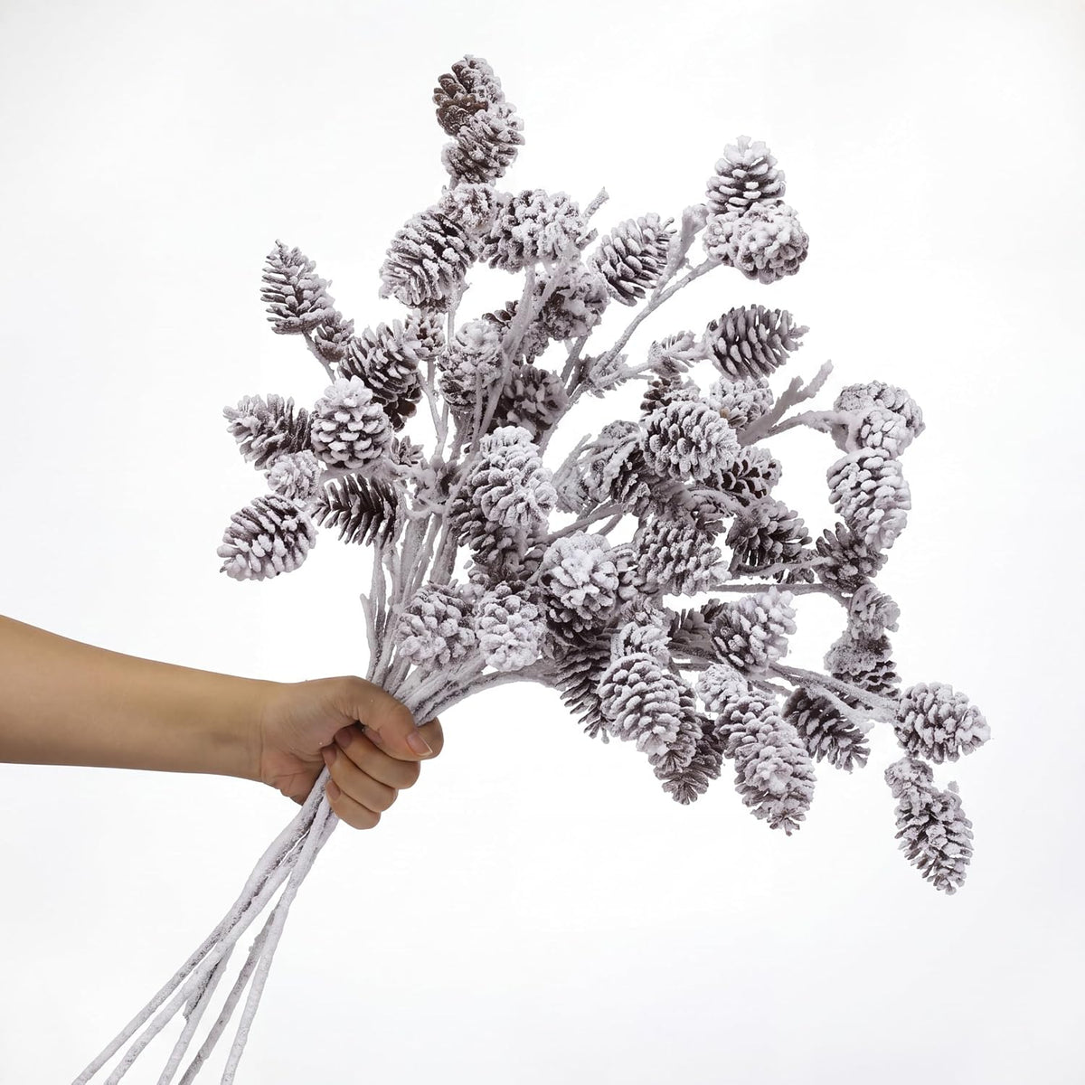 Wavwavw 6 piezas de piñas flocadas nevadas de 24.8 pulgadas, tallos...