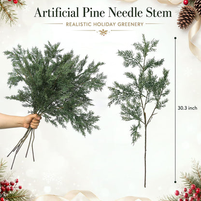 Wavwavw 6 tallos de pino de cedro artificial de invierno de 25.5 pu...