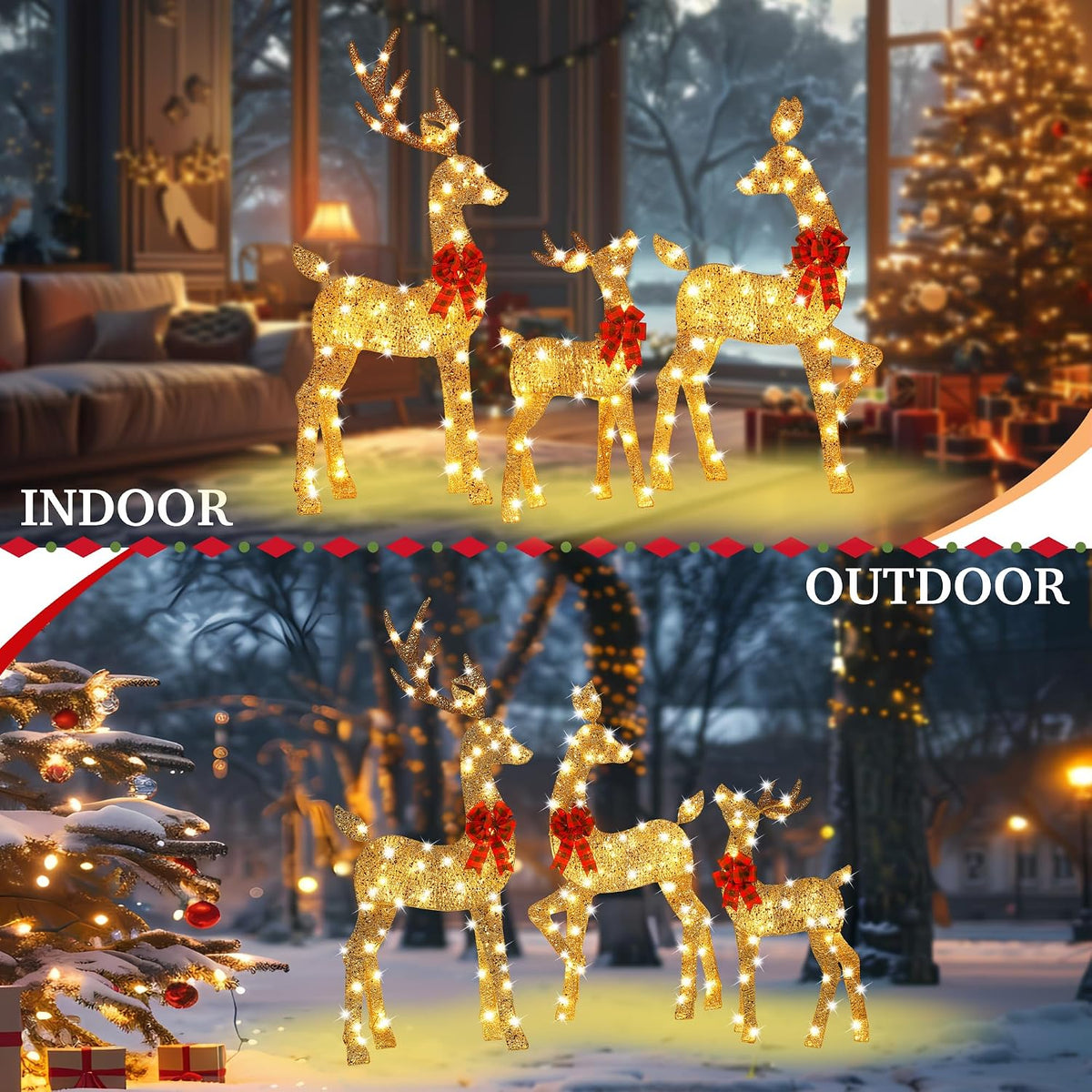 Decoración de ciervo de Navidad con iluminación dorada 2.5D de 48 p...