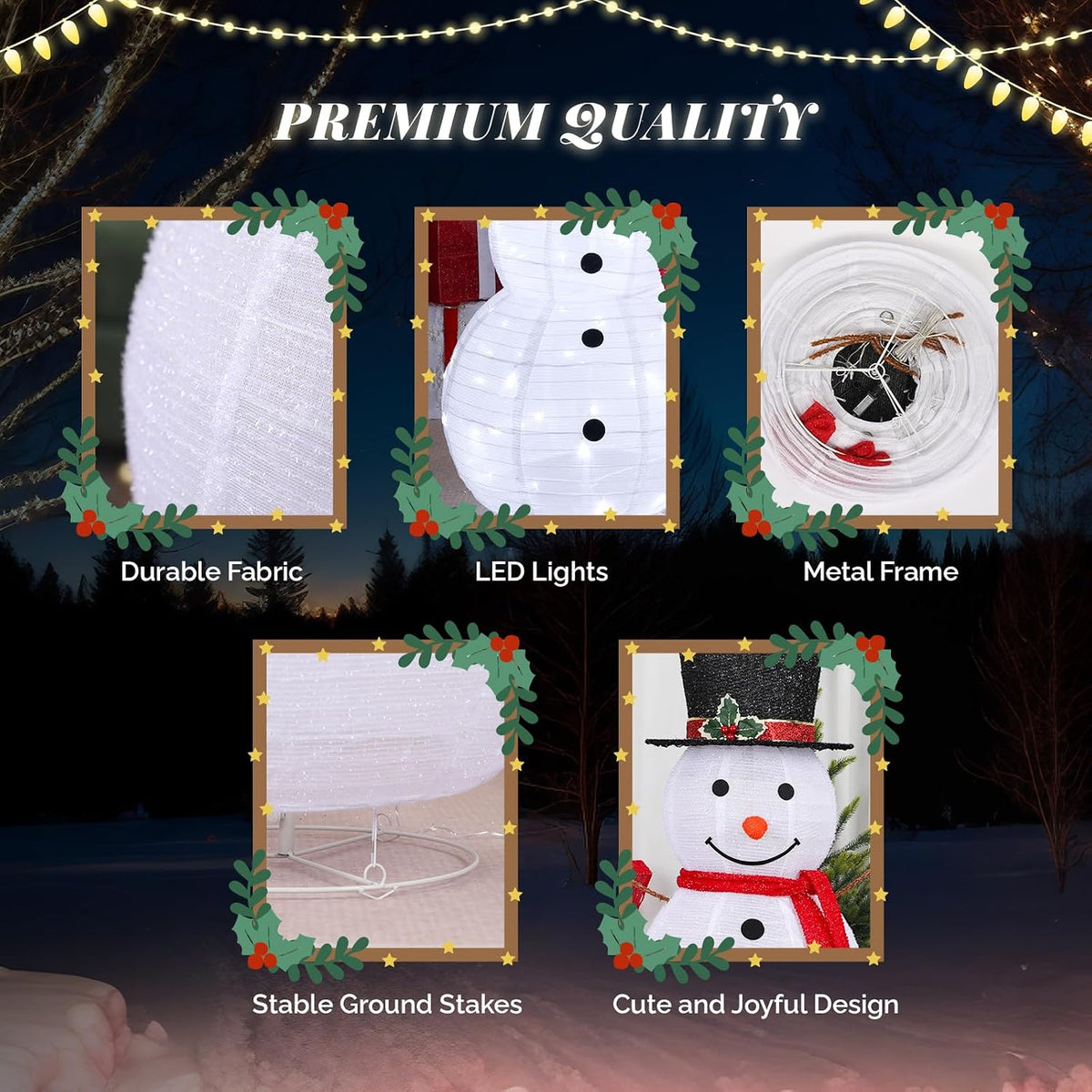 VINGLI Muñeco de nieve para exteriores con 90 luces LED, muñeco de...