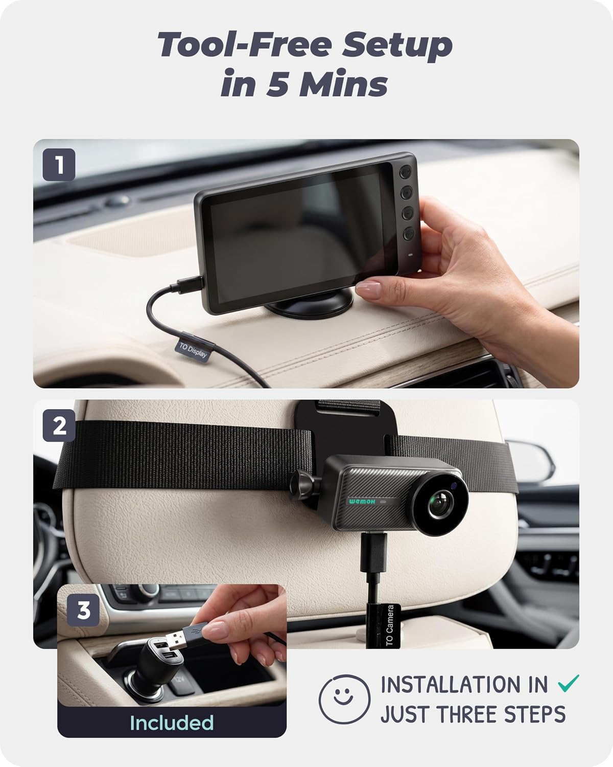 WEMOH Cámara magnética del coche del bebé para 2 niños with1080P IP...