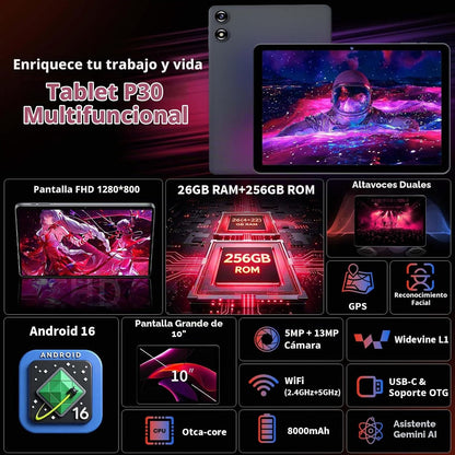 Tableta de 10 pulgadas con teclado - Tableta 2026 Gemini AI Android...