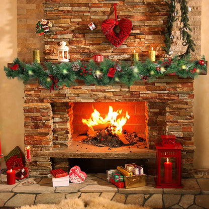 MorTime Guirnalda de Navidad LED de 9 pies con piñas, lazos de baya...