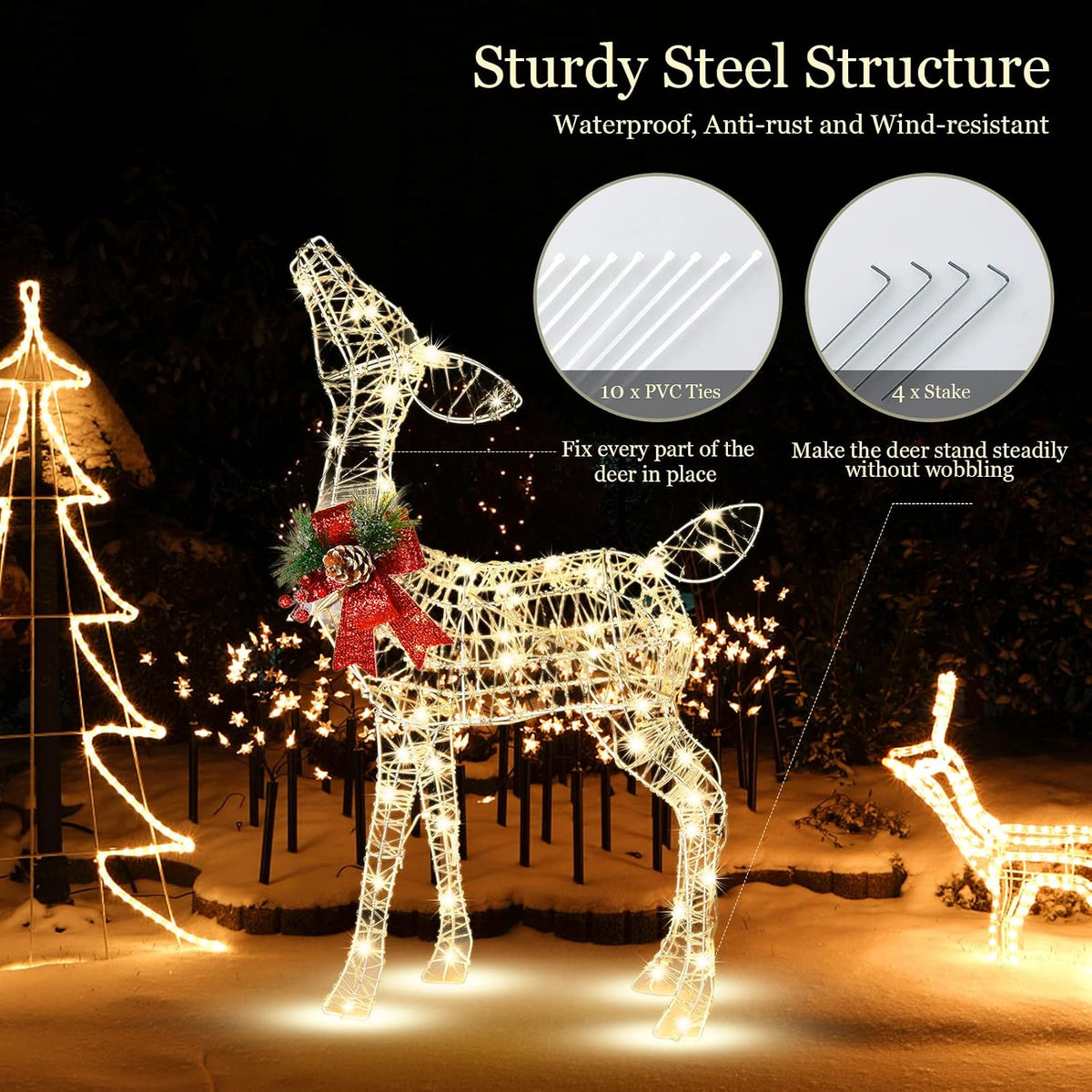 Tangkula Reno navideño iluminado, decoraciones de ciervos 3D para |...