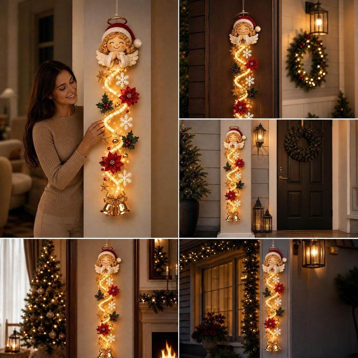 2 colgadores de puerta de Navidad iluminados con muñeco de nieve, l...