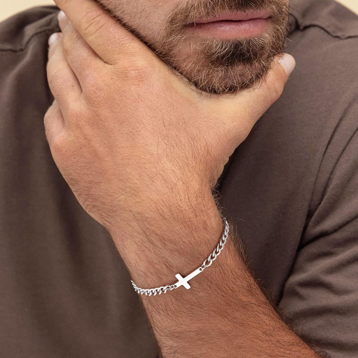 M MOOHAM Pulsera de cruz chapada en oro\/plata de 14 quilates para...