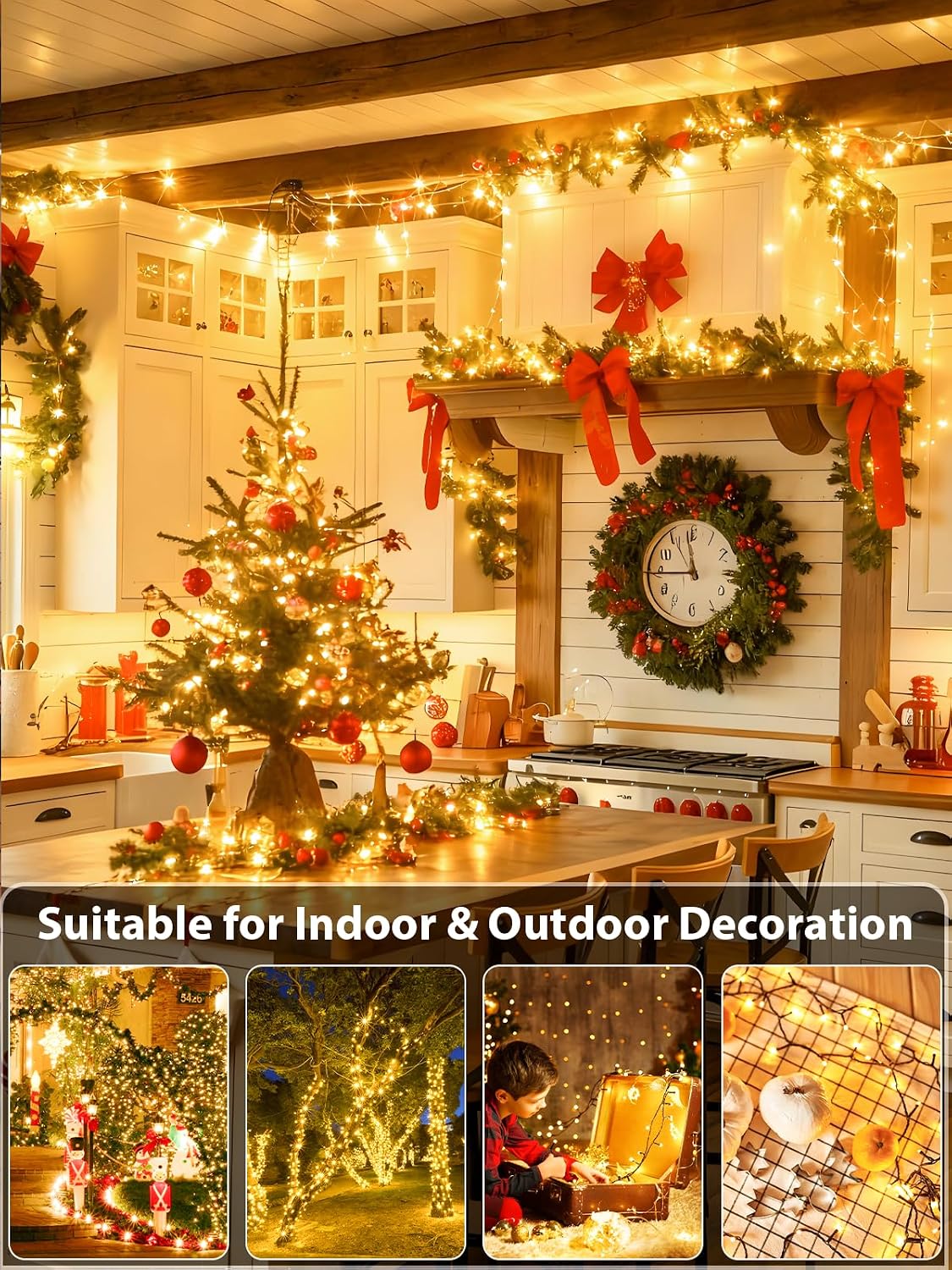Tira de luces LED de Navidad de 108 pies con 300 luces LED enchufab...