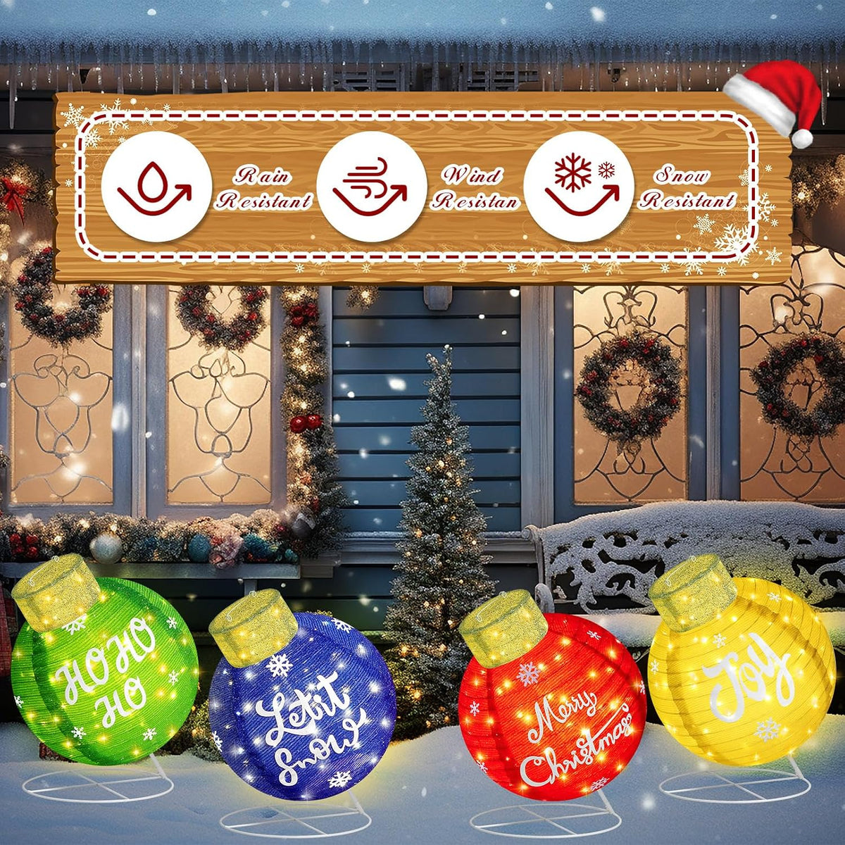 Dingion - Juego de 4 bolas de Navidad grandes para exteriores ilumi...